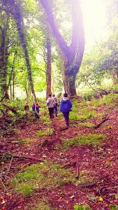 children runnning in forest